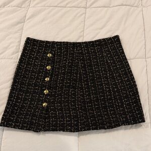Forever 21 Black Tweed Mini Skirt with Gold Accents